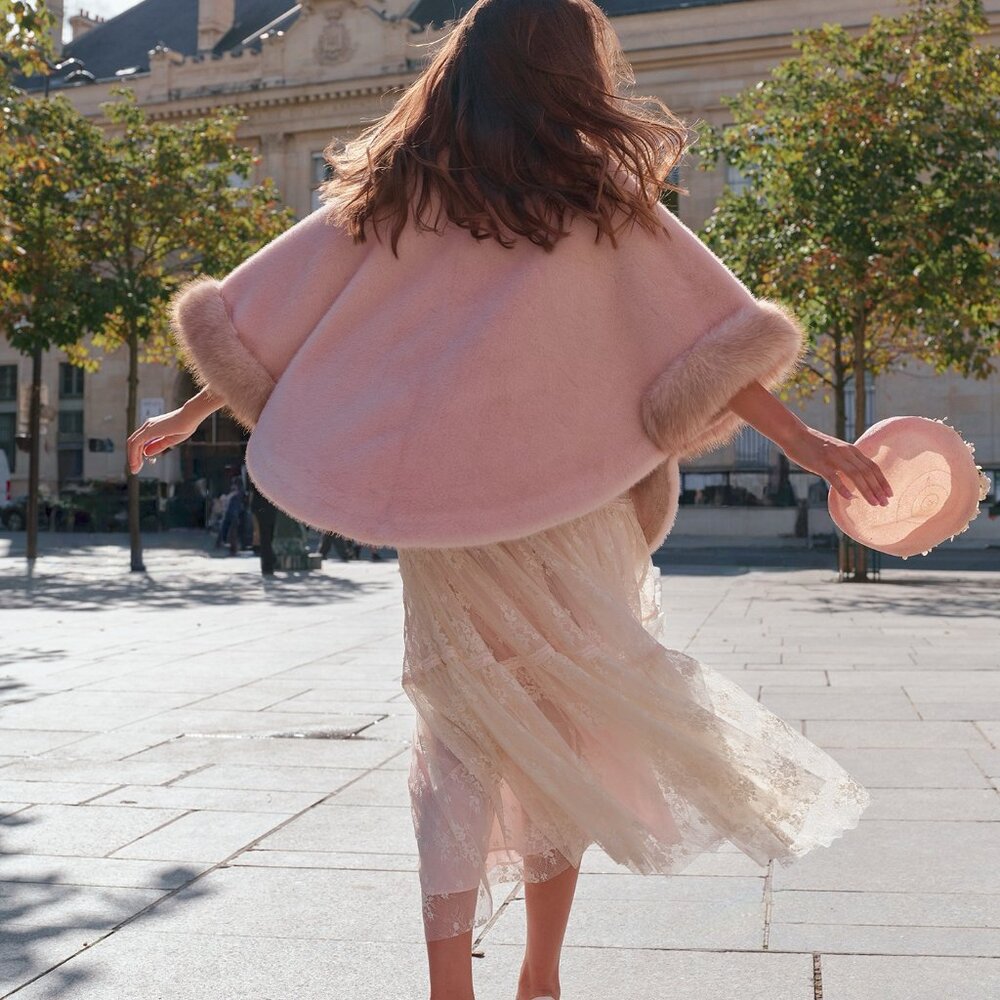 Blush Faux Fur Collar Statement Cape